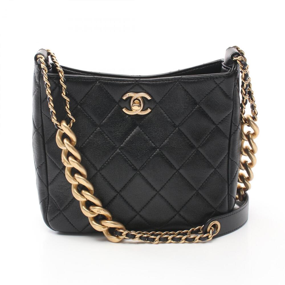 Chanel Matelasse Hobo Bag Shoulder Lambskin Leather Black